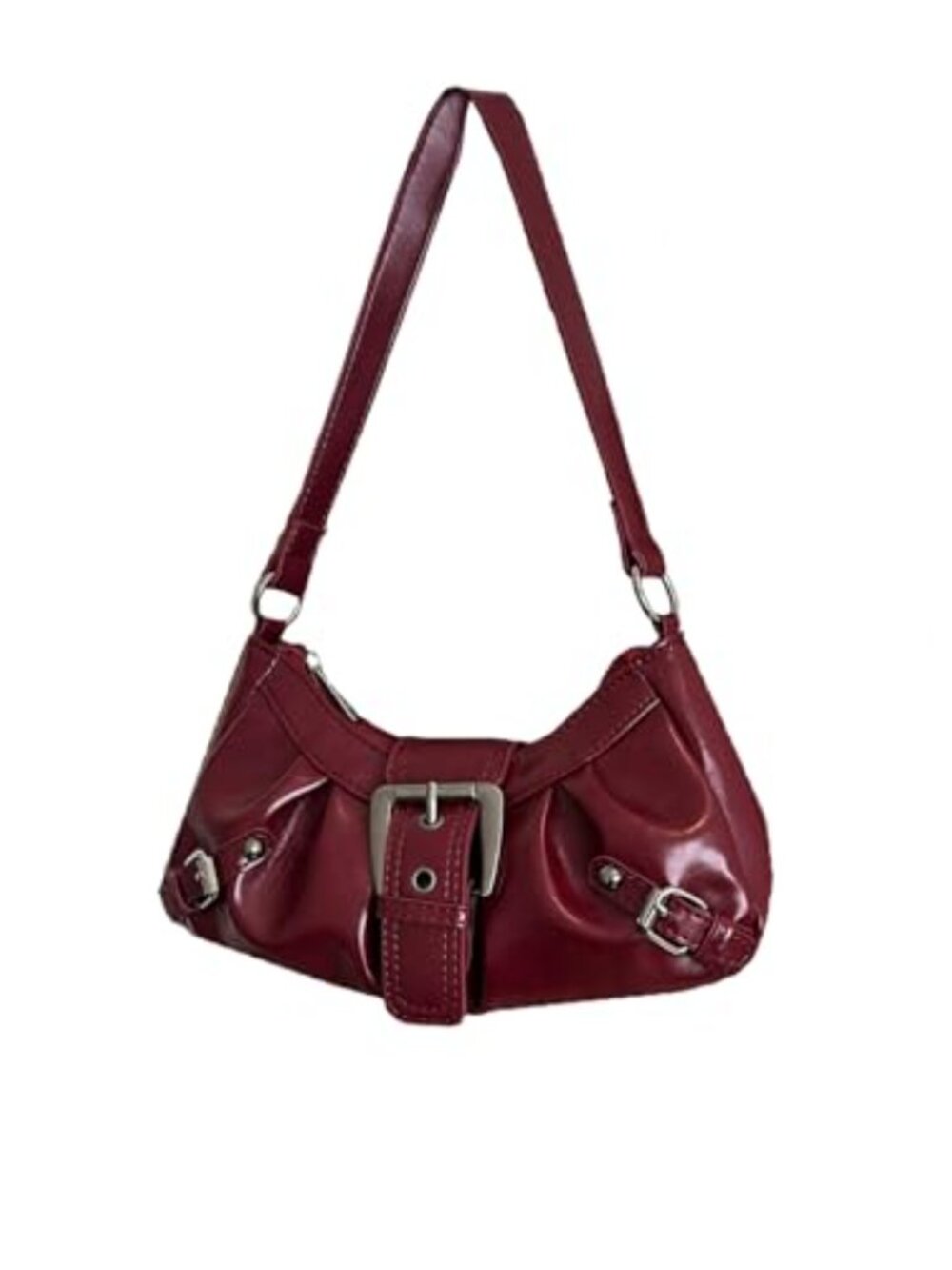 Faux Leather Handbag Top Handle Buckle Underarm Purse Crescent Bag Clutch - Picture 3 of 6